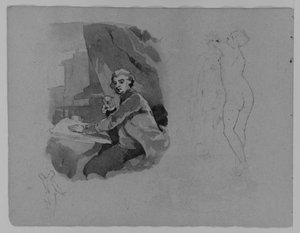 Portrait Of Seated Man With Pen And Paper; Standing Female Nude, Rear View — Thomas Sully