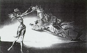 Desert Trilogy - Apparition Of A Woman And Suspended Architecture In The Desert - For 'desert Flower' Perfume, 1946 — Salvador Dalí, Surrealism