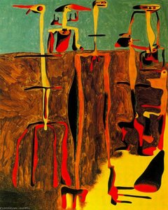 Personajes Sentados — Joan Miró, Surrealist Abstract Art