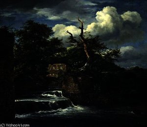 A Wooded Landscape With Mill, Ruin And Two Peasants On A Tower — Jacob Isaackszoon Van Ruisdael