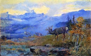 Deer Grazing — Charles Marion Russell, Hudson River School
