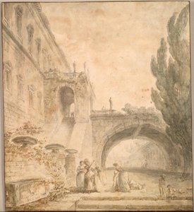 A Palace With An Arched Bridge — Hubert Robert