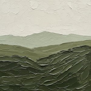 Monolithic Silence: A Sculptural Study Of Verdant Ridges And Ethereal Mist — David Moreau, Plaster & Texture Art
