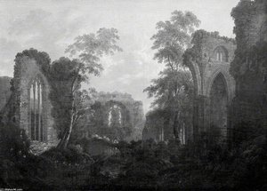 A Wooded Landscape With Figures Amongst Ruins — Alexander Nasmyth, Romanticism