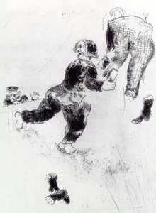 Selifan Unterbricht Petrouchka Beim Putzen — Marc Chagall