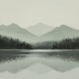 Ethereal Silence: A Monochromatic Study Of Misted Peaks And Reflective Stillness — Laurent Roche, Soft Minimalism