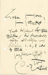 Notiz Von Gustav Klimt An Den Sekretär Der Secession Franz Hancke — Gustav Klimt, Vienna Secession