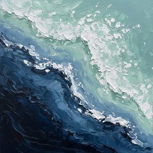 Ephemeral Surge Of Midnight Tides In Sculptural Impasto Relief — David Moreau, Plaster & Texture Art