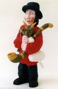 Wooden Sculpture, Polychrome - Musician Playing The White Goat — Stanisław H. Żak