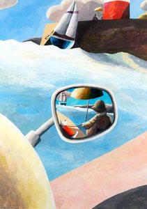 Lighthouse with Boat and Right Hand Wing Mirror