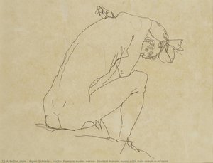 Recto: Female Nude; Verso: Seated Female Nude With Hair Mesh\n\nfront — Egon Schiele, Expressionism