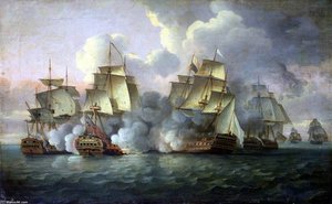 Hms 'mediator' Engaging French And American Vessels — Thomas Luny