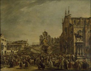 Pope Pius Vi Blessing The Crowd At Campo Ss Giovanni E Paolo, Venice — Francesco Lazzaro Guardi, Venetian School