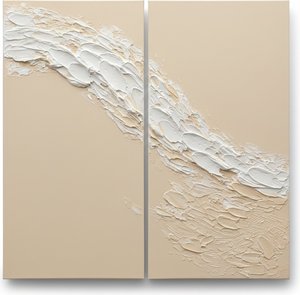 Monolithic Flow: A Sculptural Diptych Of Ethereal White Impasto And Sanded Serenity — David Moreau