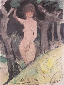 Zwischen Bäumen Stehendes Mädchen — Otto Mueller