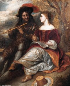 A Couple In Shepherd Costume By A Tree In A Landscape — Jan Andrea Lievens Jan Lievens