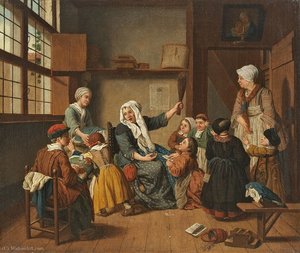 In the schoolroom.