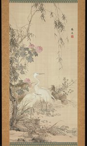 Egrets, Peonies, And Willows — Yamamoto Baiitsu