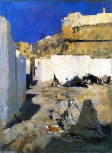 Moroccan Fortress, With Three Women In The Foreground (also Known As Bedouin Women) — John Singer Sargent, Post-impressionism