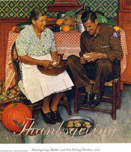 Thanksgiving Mother and Son Peeling Potatoes