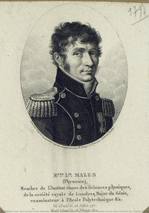 Étienne-Louis Malus (physicist): member of the Class Institute for Physical Sciences, of the Royal Society of London, major of engineering, examiner at the Polytechnic School, etc.