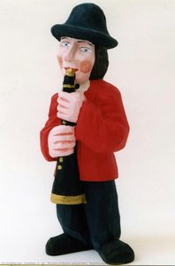 Wooden Sculpture, Polychrome - Musician Playing The Clarinet — Stanisław H. Żak