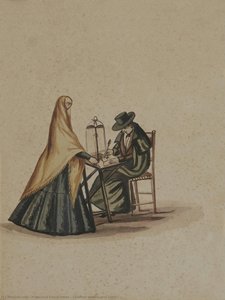 Covered woman and clerk