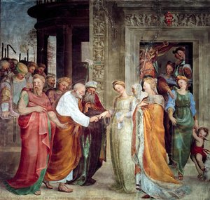 Frescoes In The Oratory Of St. Benedict In Siena (italy), Scene: Marriage Of Mary With Joseph — Domenico Di Pace Beccafumi, Mannerism