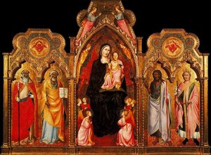 La Vierge Et L'enfant Parmi Les Anges, Avec Saint Benoît, Saint Pierre, Saint Jean-baptiste Et Saint Miniato — Agnolo Gaddi