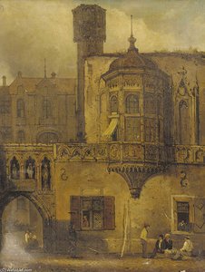 Figures Outside A Continental Courtyard