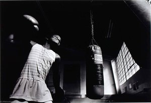 Unidentified young girl in boxing gloves