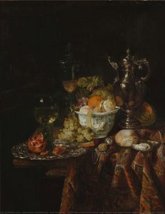 Still-life With Metal Wine-jug, Glass Cup And Cover, Roemer, Fruits And Watch — Abraham Hendricksz. Van Beyeren, Baroque Still Life