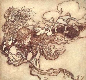 Blow, Blow, Little Breeze, And Conrad's Hat Seize — Arthur Rackham