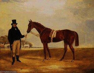 Zillot, a chestnut racehorse, held by his owner, mr. f.r. price on a racecourse