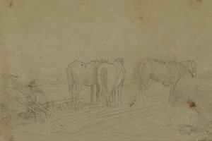 Hree Horses And A Farm Labourer In A Field — John Frederick Lewis