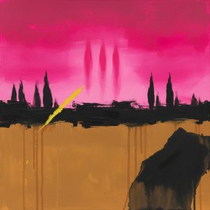 Eterični Magenta Horizont Sa Fragmentisanim Oker Senkama I Primordijalnim Gestualnim Potezima — Laurent Fabre, Neoapstraktna Umetnost