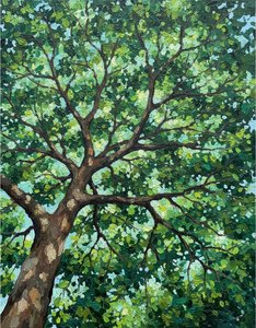 Emerald Radiance: An Impasto Study of Sunlight Filtering Through Ancient Canopy