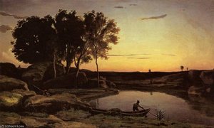 Evening Landscape Aka The Ferryman Evening — Jean-baptiste-camille Corot
