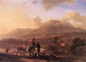 Italian Landscape At Sunset — Николас Питерс Берхем, Dutch Golden Age Pastoralism