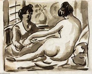 Reclining Female Nude With Attendant — Carl Newman