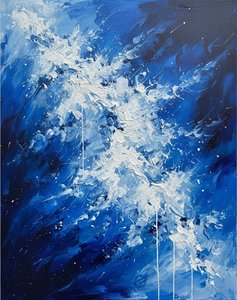 Celestial Fracture In Ultramarine: A Singular Study Of Light And Kinetic Motion — Christian Noiret, Contemporary Abstract
