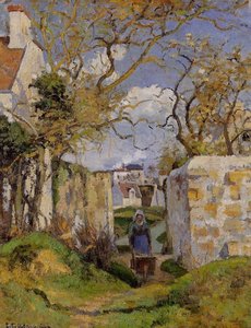 Campesina Empujando Un Carro De Mano, Maison Rondest, Pontoise. — Camille Pissarro