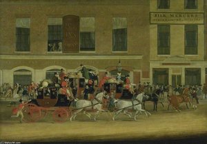 The Royal Mail Coaches For The North Leaving The Angel, Islington — James Pollard