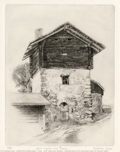 Four à pain aux Posses - etching print of a mountain barn in canton Vaud