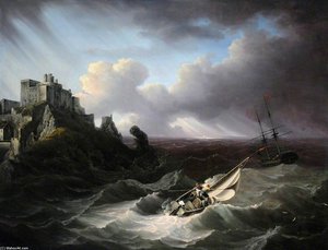 Man O' War Off Mont Orgueil Castle — John Thomas Serres