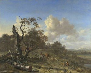 A Landscape With A Dead Tree, And A Peasant Driving Oxen And Sheep Along A Road — Jan Jansz Wijnants