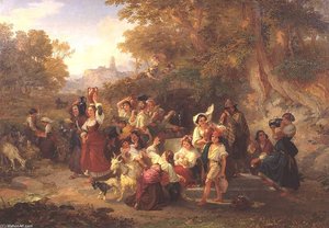 Neapolitan Peasants At A Fountain - — Penry Williams