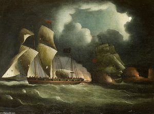 A Royal Navy Brig Chasing And Engaging A Well-armed Pirate Lugger