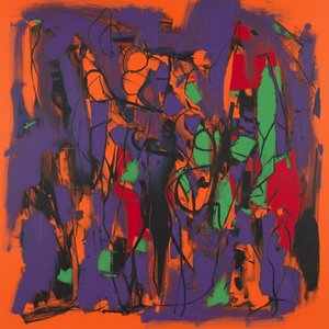 Ethereal Kineticism In Crimson And Violet: A Singular Study Of Organic Chaos — Caroline Pelletier, Aggressive Confrontational Pop