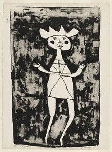 Man In Soft Hat Before A Wall (homme Au Chapeau Mou Devant Un Mur) From The Supplementary Suite For The Book Les Murs By Eugène Guillevic — Jean Philippe Arthur Dubuffet
